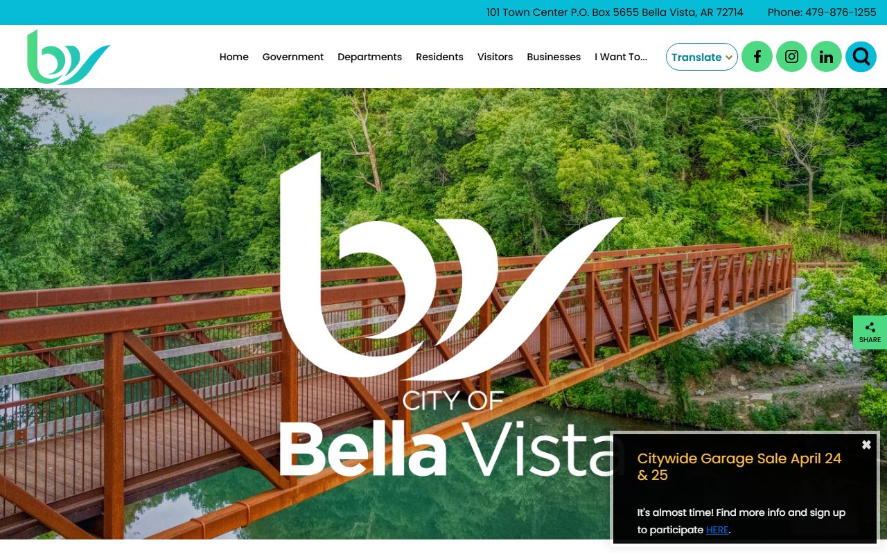Bella Vista Arkansas city homepage for city services and public records requests
