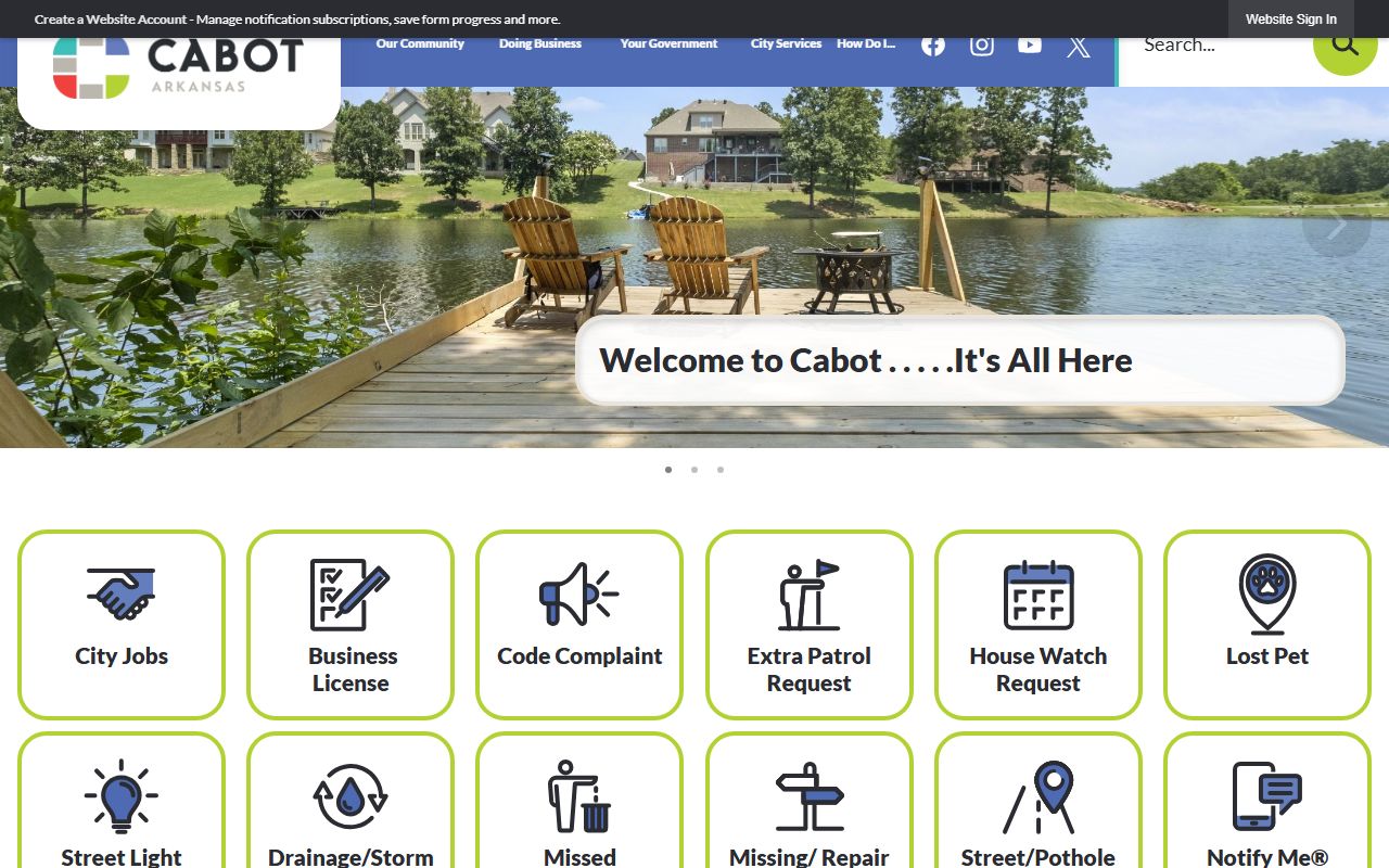 Cabot Arkansas city homepage for city services and property information