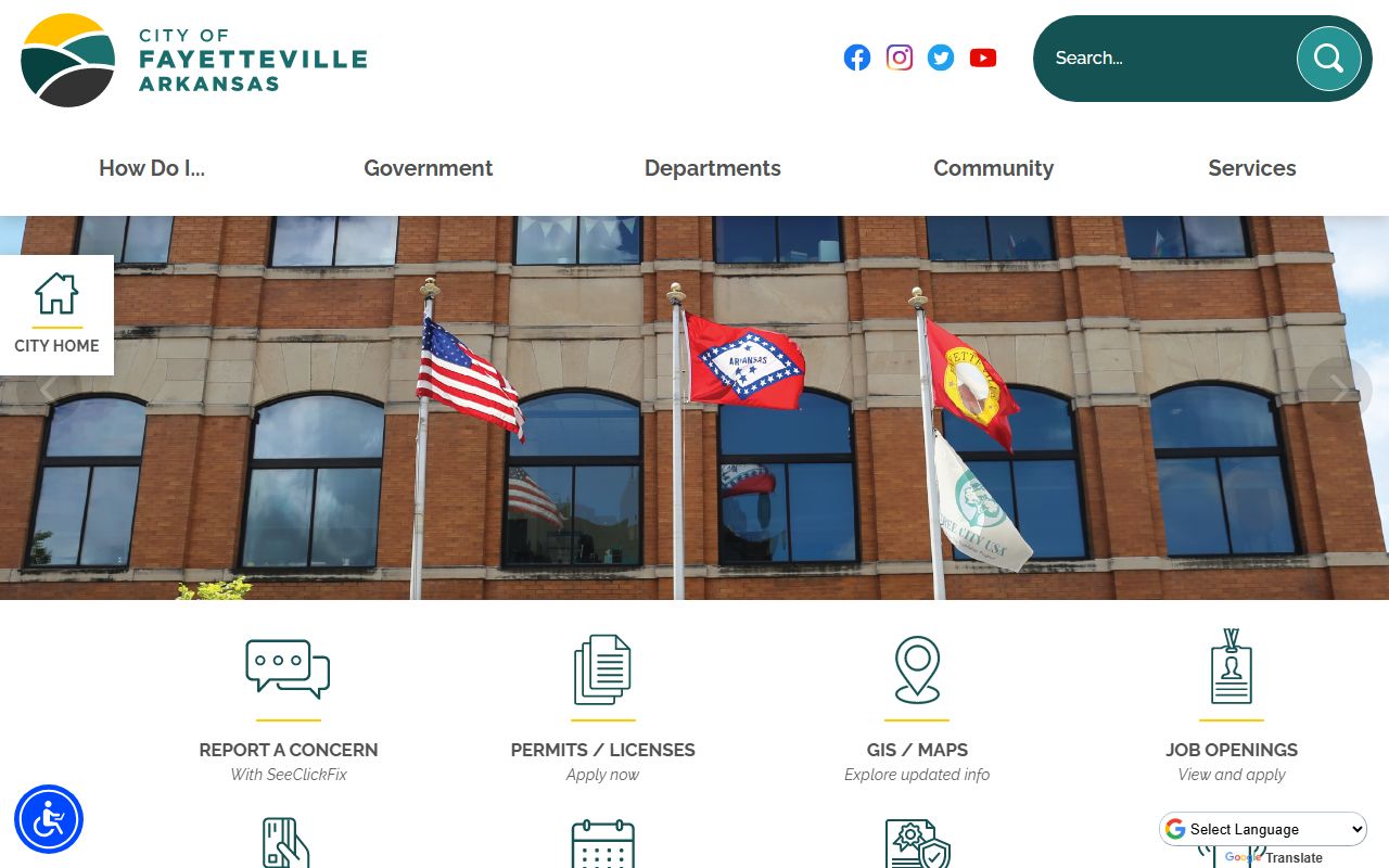 Fayetteville Arkansas city homepage for property and deed record resources