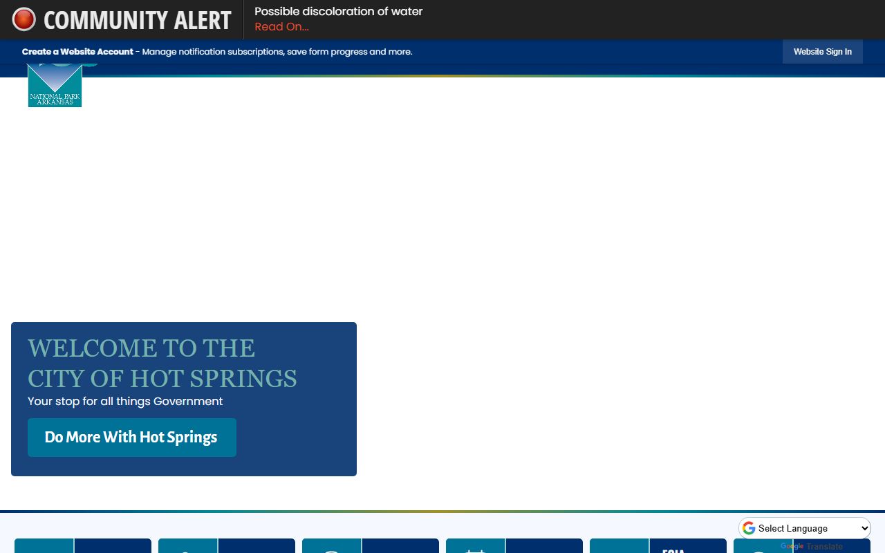 Hot Springs Arkansas city website showing city services and public records access