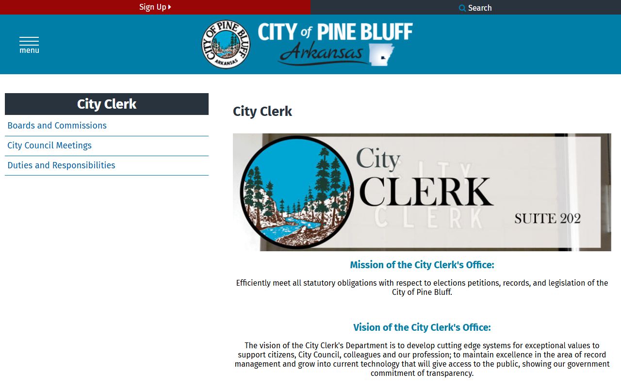 Pine Bluff City Clerk office page for city records and municipal documents