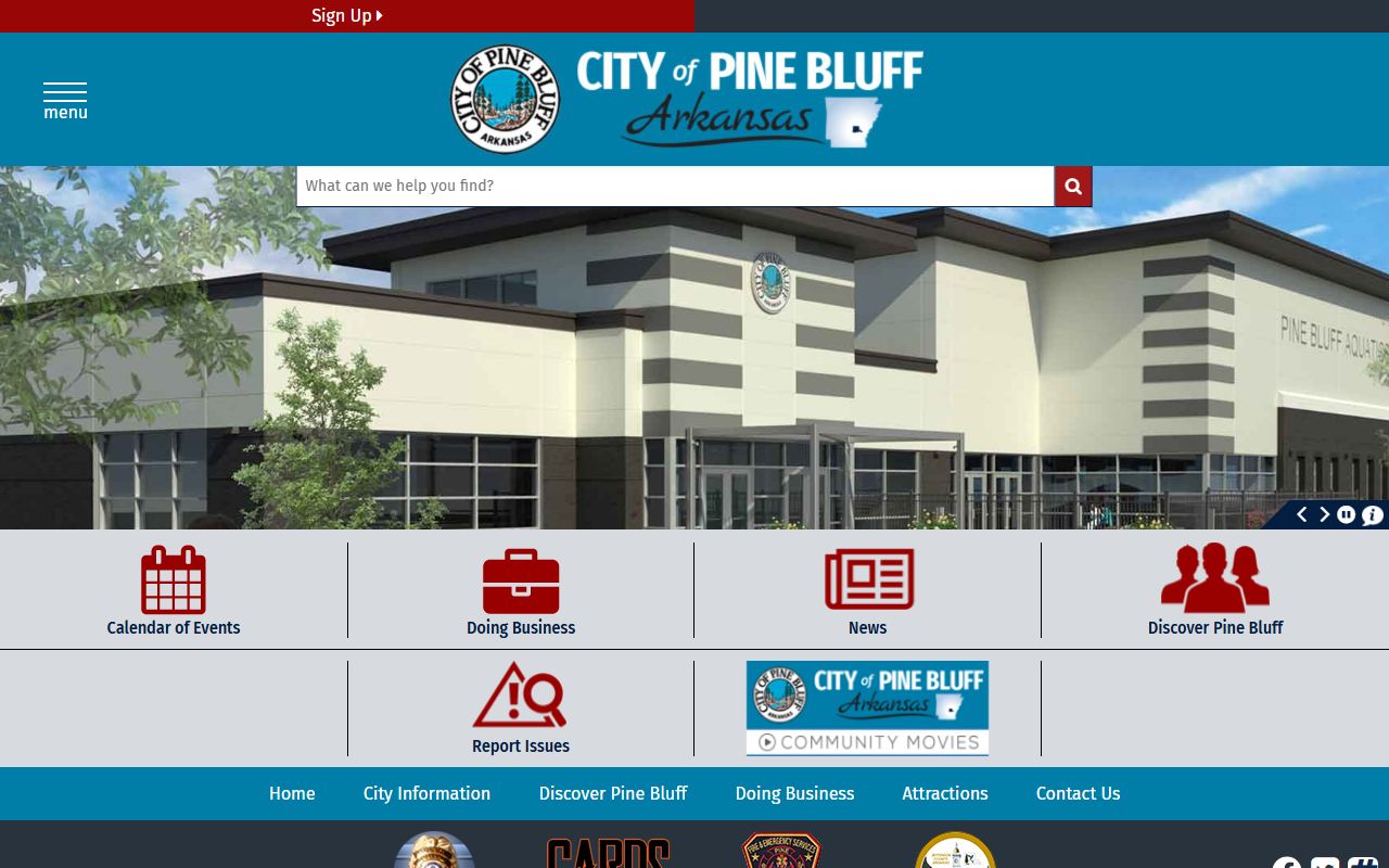 Pine Bluff Arkansas city homepage showing city services and resources