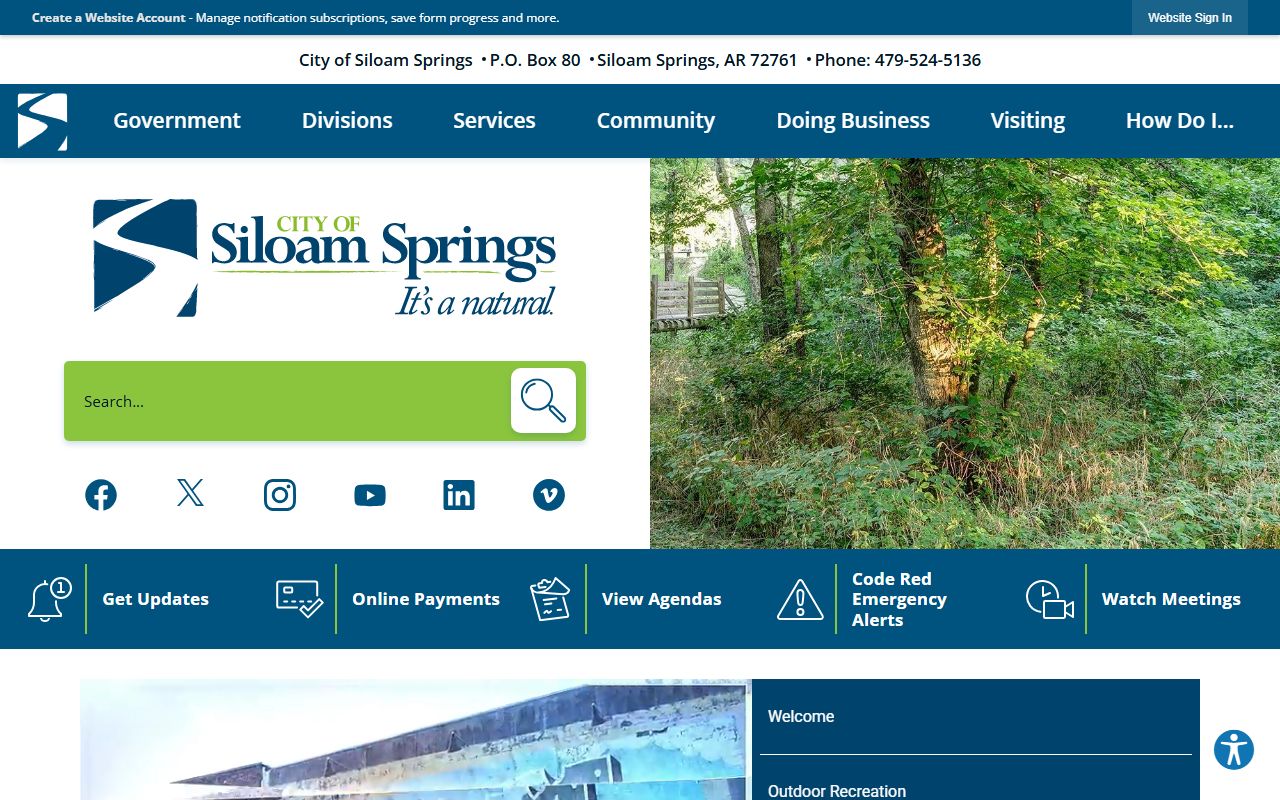 Siloam Springs Arkansas city homepage for municipal records and city services
