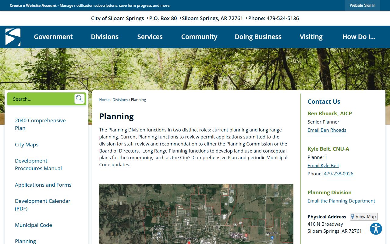 Siloam Springs Planning Department page for land use and development records