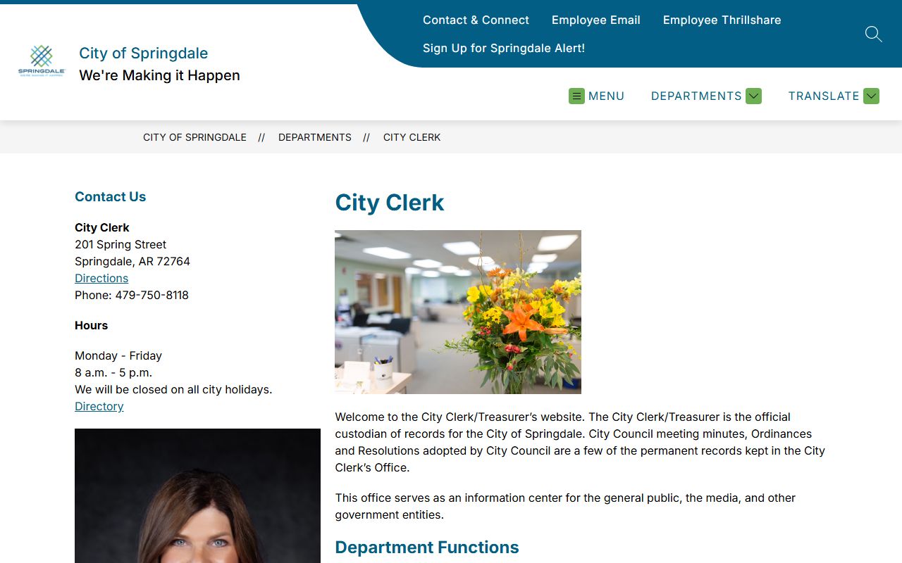 Springdale City Clerk office for official city records