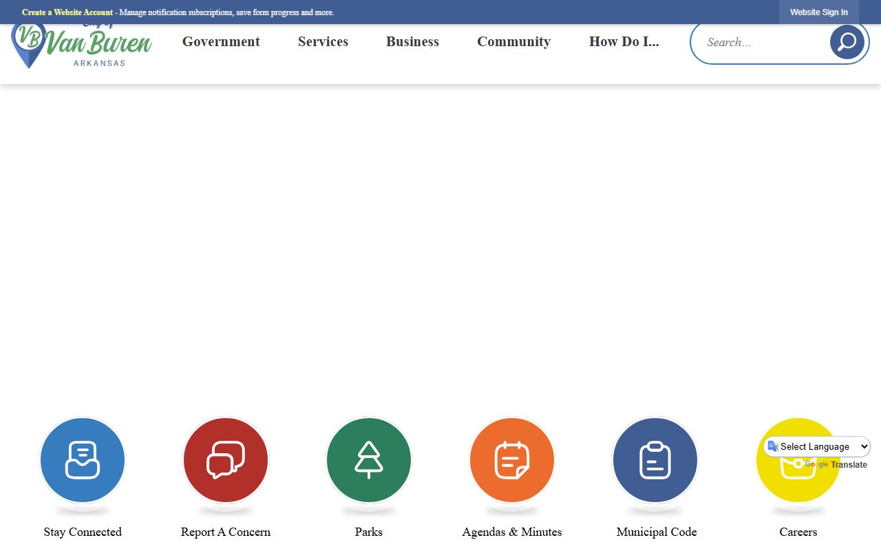 Van Buren city homepage with links to deed and property resources