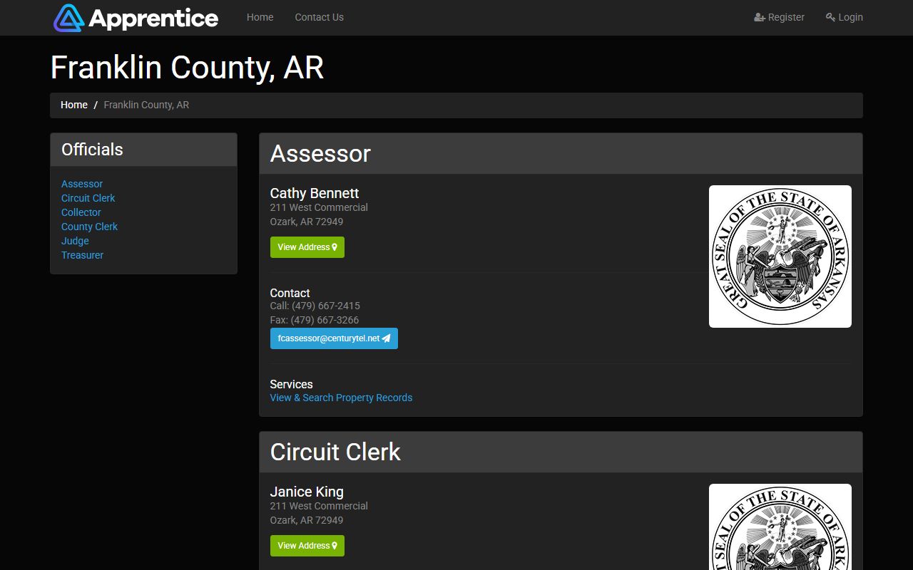 Franklin County CountyService property records portal