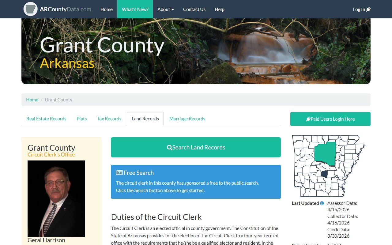 Grant County deed records on ARCountyData property search