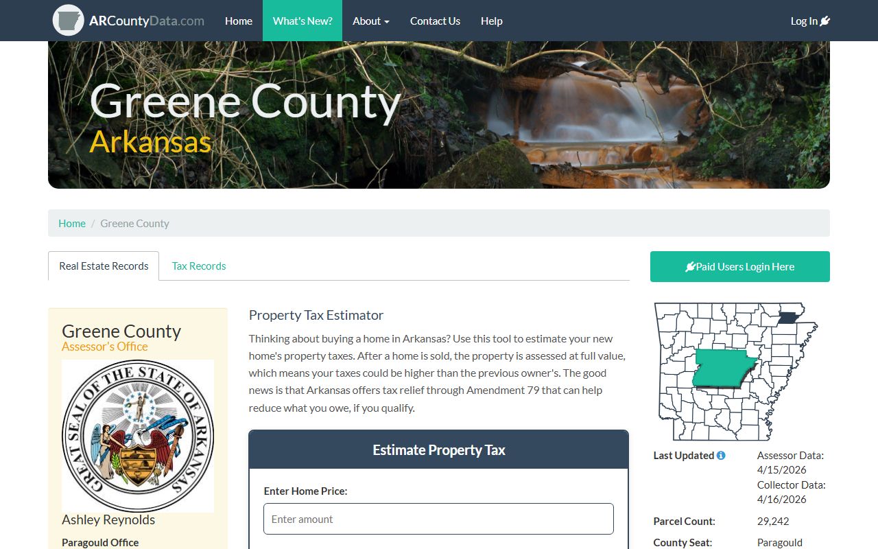 Greene County deed records search on ARCountyData property portal