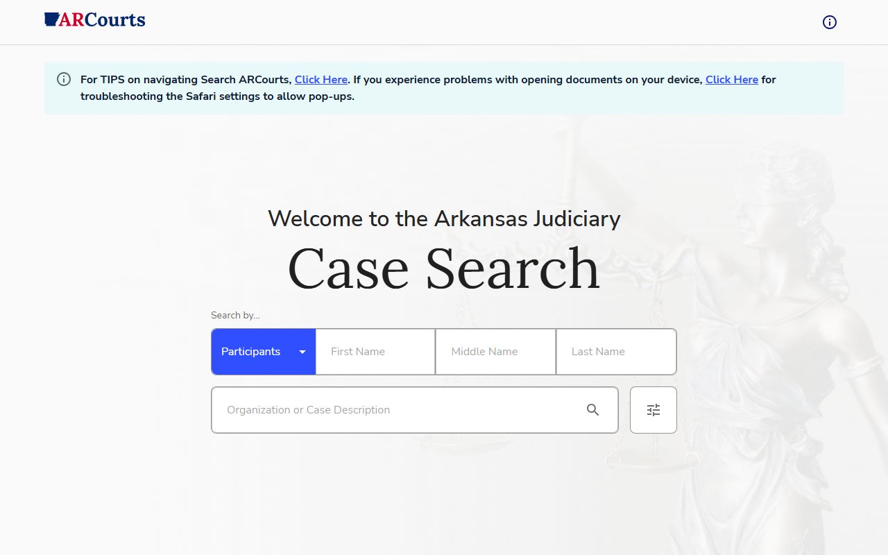 Arkansas Judiciary Case Search portal for property lien research