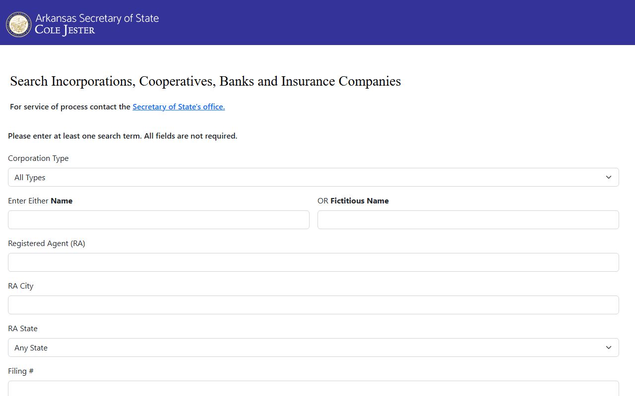 Arkansas Secretary of State corporation search for deed records research