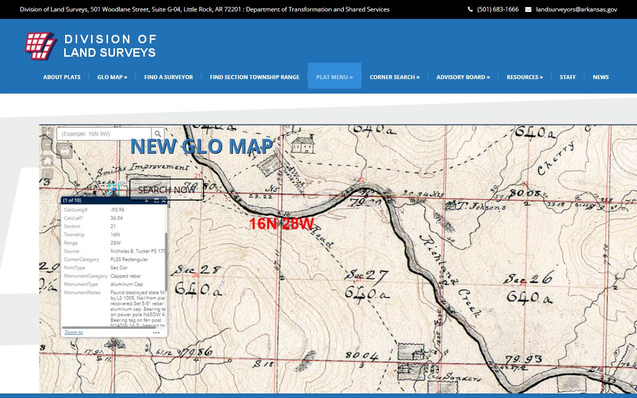 Arkansas State Land Surveyor plat and survey records portal